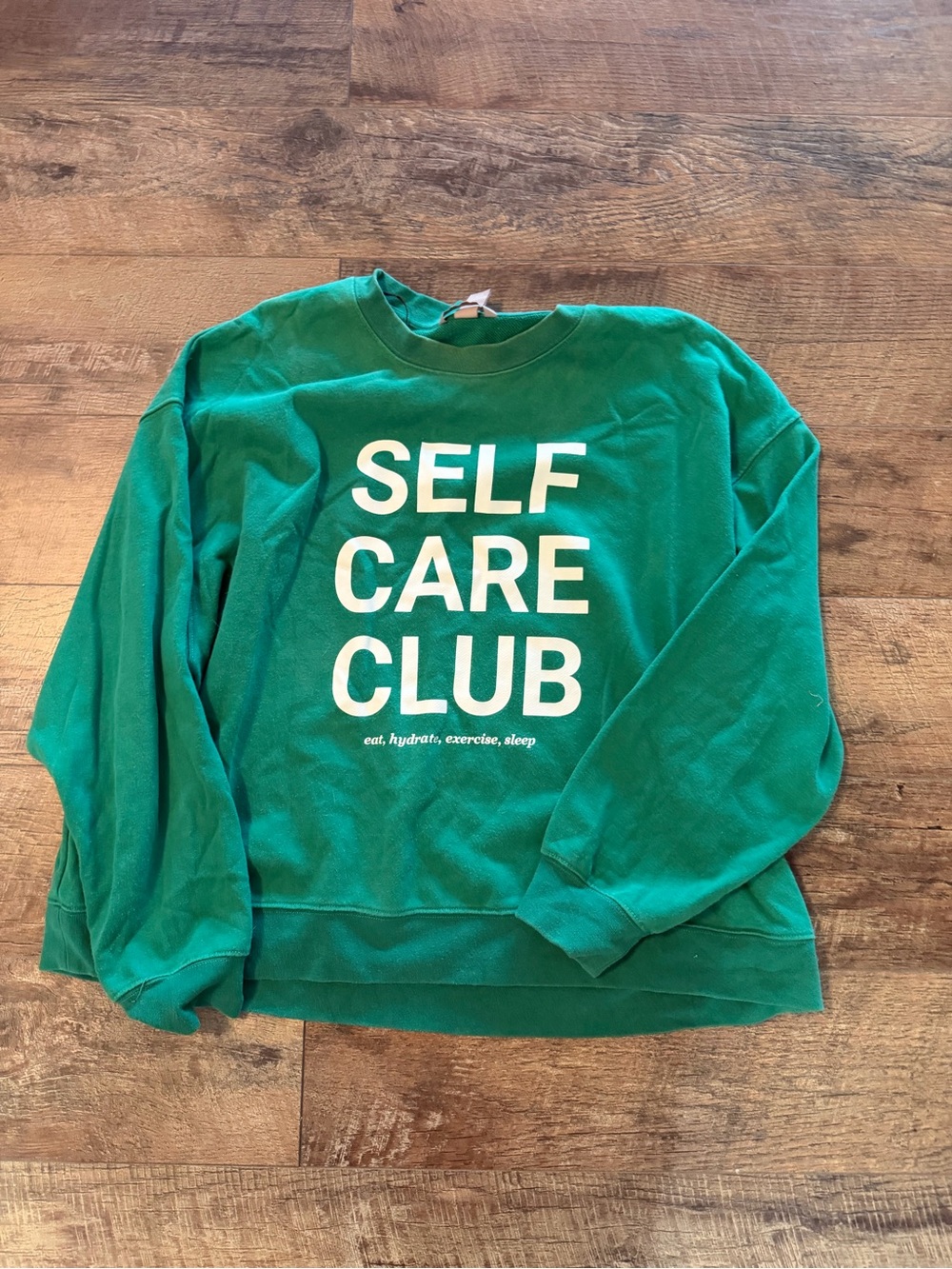 H&M Green Crewneck Sweatshirt with White SELF CARE CLUB Graphic